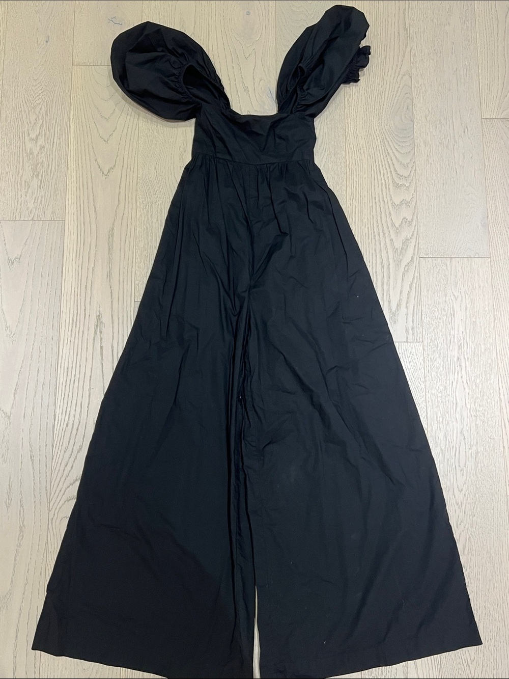 Selkie One-Shoulder Black Puff-Sleeve Jumpsuit Dress